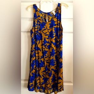 Spring Gold with Blue Floral Sleeveless Dress